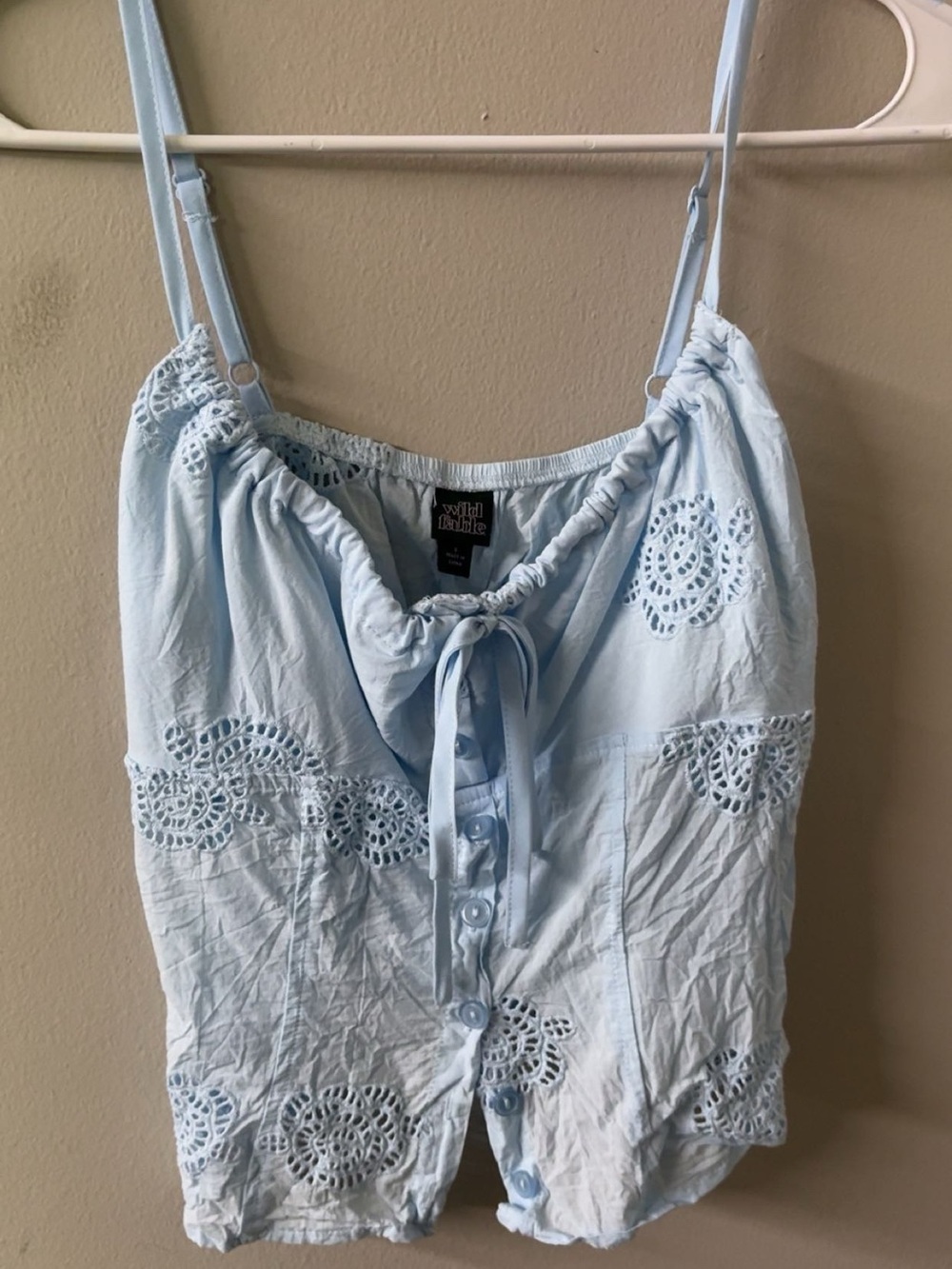 wild fable Light Blue Eyelet Button-Front Camisole